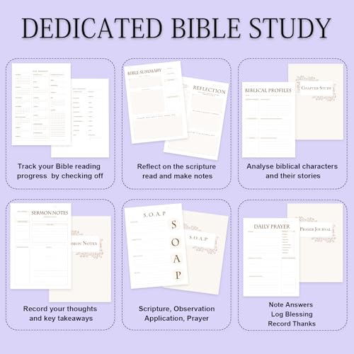 XKDOUS Linen 8.6" Bible Study Journal, Bible Notebook for Women, Purple - color: Linen Purple