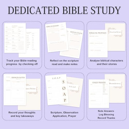 XKDOUS Linen 8.6" Bible Study Journal, Bible Notebook for Women, Purple - color: Linen Purple
