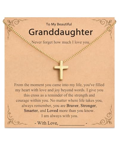 Tarsus Cute Tiny Cross Necklace - Always Remember You Are Loved - Christian Gifts Easter Stuffers Birthday Jewelry Inspirational Gifts for Teen Girls & Women - style: Granddaughter