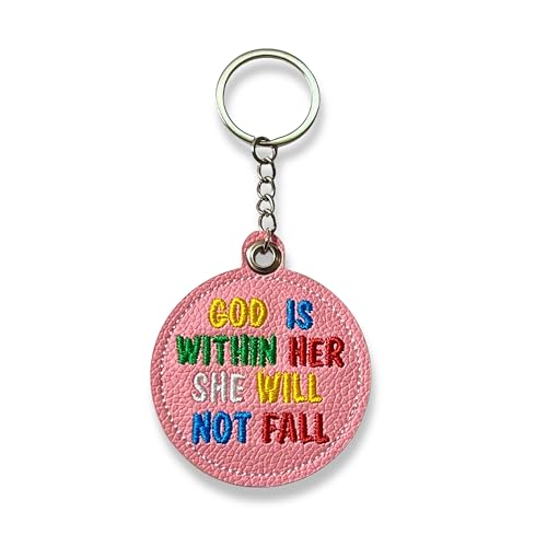Handmade Jesus Keychain Pink PU Leather Embroidered Inspirational Quote Bag Charm, Christian Faith Keychain - color: Christian Faith
