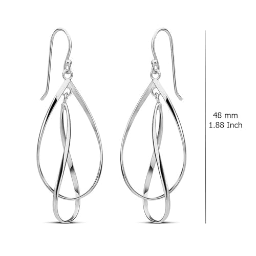 Charmsy 925 Sterling Silver Double Twisted Infinity Dangle Earrings for Women | Linear Marquise Large Loops Classic Infinity Drop Dangle Earrings - color: Linear Twisted