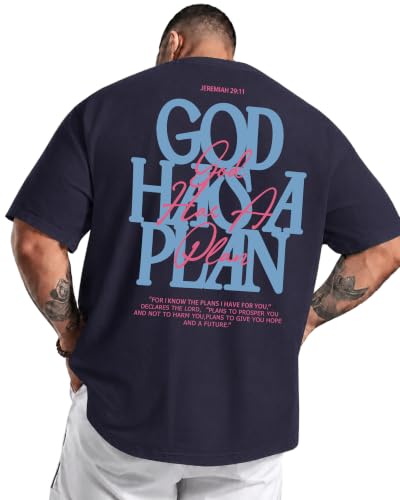 KUYIGO Men's Christian Faith Graphic T Shirt Scripture Crewneck Tee - color: Navy, size: XX-Large