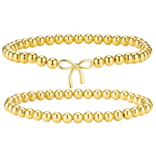 2Pcs Cross Bow Beaded Bracelets for Women - color: 02-Gold-Bead＋Bow