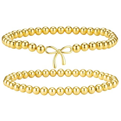 2Pcs Cross Bow Beaded Bracelets for Women - color: 02-Gold-Bead＋Bow