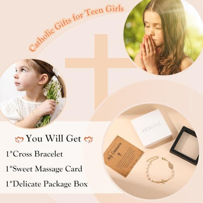 Catholic Bracelets Gifts for Women Girls, Simulated Pearl Rosary Beads Virgin Mary Cross Charm Bracelet Confirmation First Communion Baptism Religious Christian Jewelry Gift - color: First Holy Communion Gold