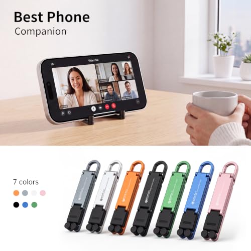 Portable Foldable Pocket Phone Stand with Keychain for Desk Travel(Black) - color: Black