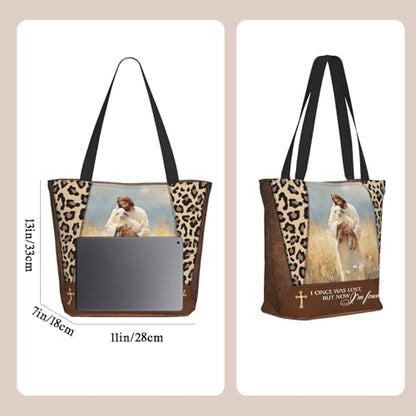 Women's Canvas Tote Bag with Zipper, Large Capacity Shoulder Bag for Work, Travel & Daily Use, Gifts for Mom - color: I Once Was Lost But Now I'm Found