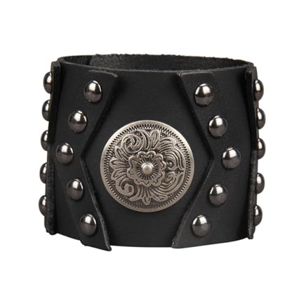 GelConnie Punk Leather Cuff Bracelet Adjustable Straps Wrap Bracelets Arm Armor Cuff Gothic Leather Wristbands for Men, Women - color: MLPB100-Black