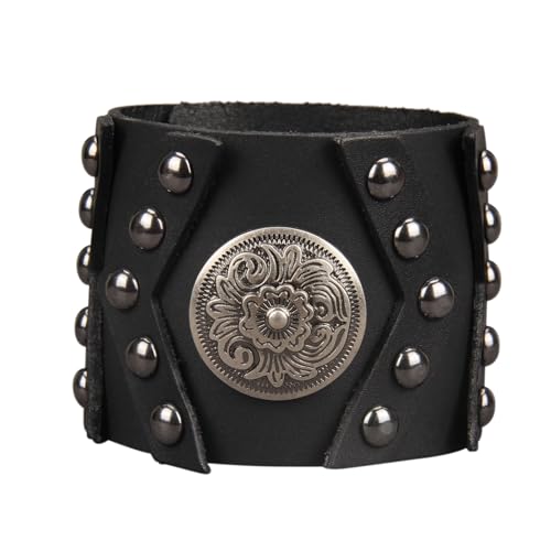 GelConnie Punk Leather Cuff Bracelet Adjustable Straps Wrap Bracelets Arm Armor Cuff Gothic Leather Wristbands for Men, Women - color: MLPB100-Black