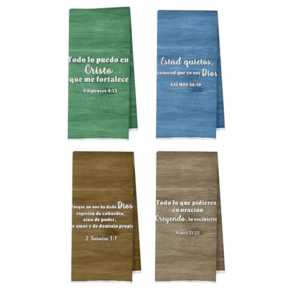 Spanish Christian Bible Verses Kitchen Towels Set, Spanish Christian Decorative Waffle Weave Dish Towels, Religious Scripture Hand Tea Towel, 16x24 Inch Set of 4 - color: Christian- 10