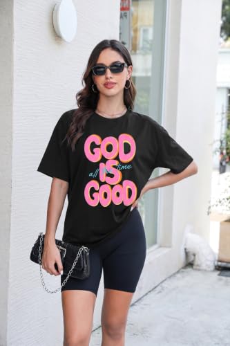 Christian Shirts for Women God is Good Shirt Oversized Jesus Faith Tshirt - color: Black, size: X-Large