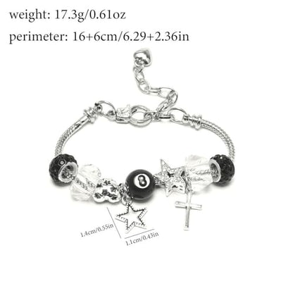 Y2k Charm Bracelet for Women Star Cross 8 Ball Leopard Beaded Bracelet - color: silver