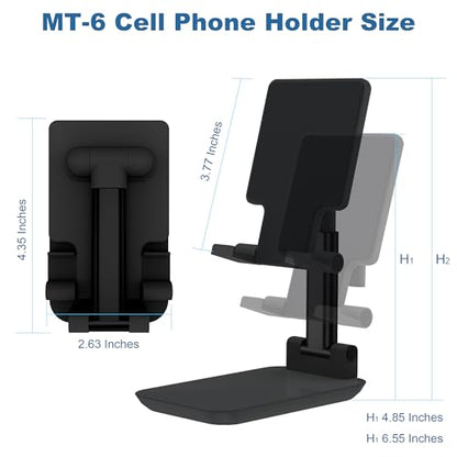 Cell Phone Stand,Adjustable Angle Height Phone Stand for Desk,Fully Foldable/Portable Phone Holder with Silicon Pad for iPhone 16/15/14/13/12/Smartphones,All Mobile Phones (Black) - color: Black