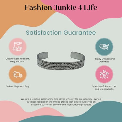 FashionJunkie4Life 925 Sterlin Silver and Stainless Steel Open Cuff Bracelet - color: Psalms 23