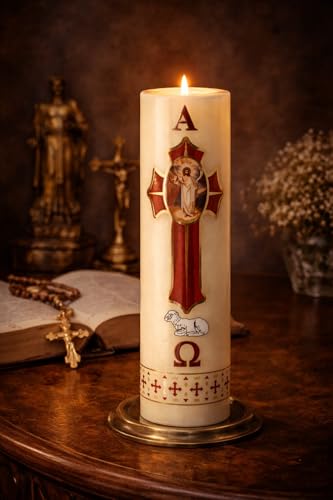 Cirio Pascual Paschal Candle – (6" inches - Regular / 1/4 Kilo) 100% Wax Religious with Alpha & Omega Symbol – Jesus Christ Church Candle for Holy Saturday Vigil, Resurrection & Worship - size: 6" inches - regular / 1/4 Kilo