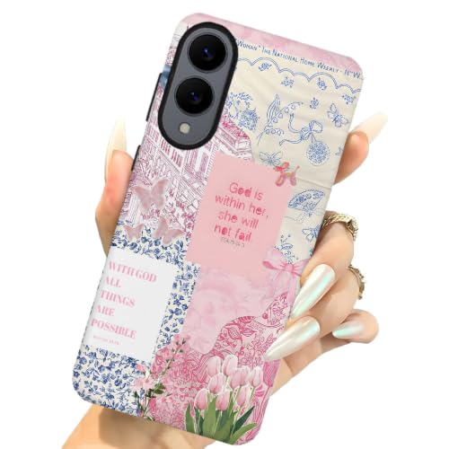 Compatible with Samsung Galaxy S25 Edge,2-in-1 Frosted Phone Cover Shockproof Case - Bible Verse Pink Tulip Flowers - color: Bible Verse Pink Tulip Flowers, size: Samsung Galaxy S25 Edge