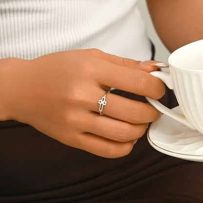 925 Sterling Silver Hollow-out Cross Purity Ring for Women - color: Silver-B