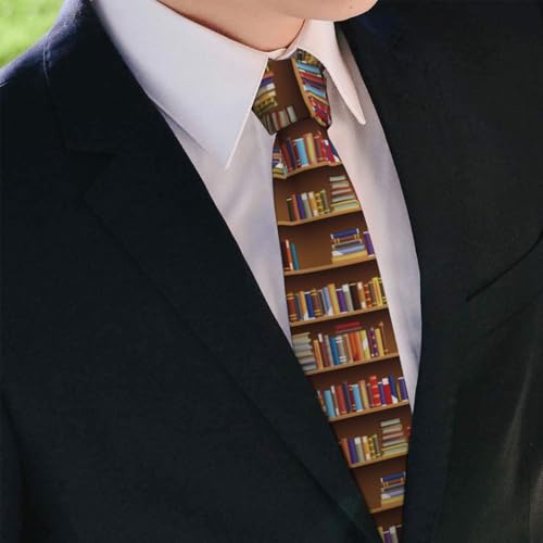 Men's Neckties, Novelty Printed Skinny Tie for Work Casual Party - color: Library Bookshelf