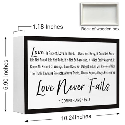 Love is Patient Love is Kind Wood Box Sign Desk Decor,1 Corinthians 13:4-8 Bible Verse Wooden Block Sign for Home Farmhouse Bedroom Wall Shelf Tabletop Decor - style: 1 Corinthians 13:4-8