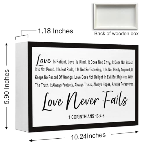 Love is Patient Love is Kind Wood Box Sign Desk Decor,1 Corinthians 13:4-8 Bible Verse Wooden Block Sign for Home Farmhouse Bedroom Wall Shelf Tabletop Decor - style: 1 Corinthians 13:4-8