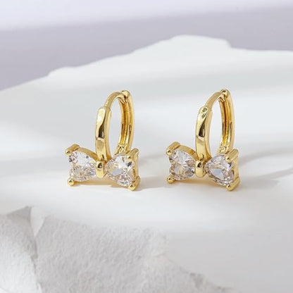Dangle Earrings for Women, Dainty Huggie Hoop Dangle Earrings - color: Bow 01 Dangle Gold