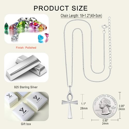 YL Cross Necklace 925 Sterling Silver Infinity Pendant Ankh Criss Jewelry for Women - color: E: ankh