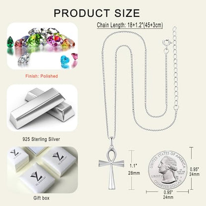 YL Cross Necklace 925 Sterling Silver Infinity Pendant Ankh Criss Jewelry for Women - color: E: ankh