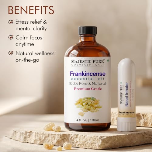 Majestic Pure Frankincense Essential Oil with Nasal Inhaler - 4 Fl Oz