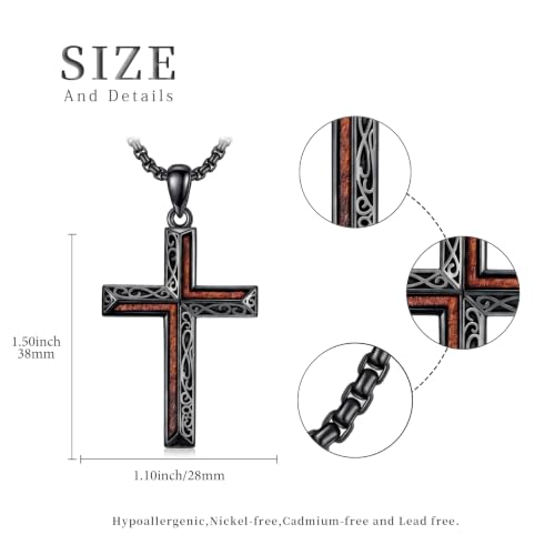 14K Gold Plated Cross Pendant Necklace Christian Jewelry Religious Gift - color: A11-Cross Black Wood