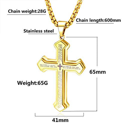 OLEVS Men's Cross Pendant Necklace Large Stainless Steel Cross Pendant Necklace for Men Women - color: gold