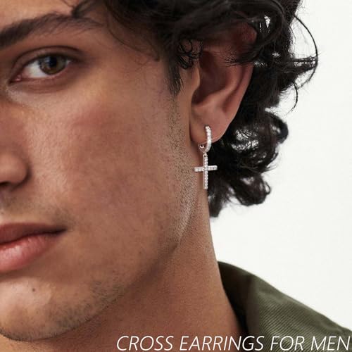 Me&Hz Cross Dangle Earrings for Women Men Cross Huggie Hoop Earrings - color: Silver