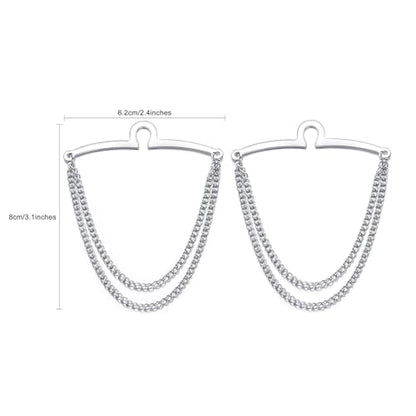 2Pcs Tie Chain for Men Classic with Double Single Gold Silver Elegant Chain Tie Cilp - color: double chain silver (two)