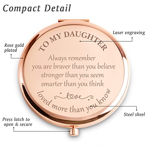 Personalized Gifts for Daughter, Custom Daughter Gifts for Birthday, Engraved Compact Mirror, Mothers Day Basket Stuffers - color: Daughter - Braver,stronger,smarter,loved