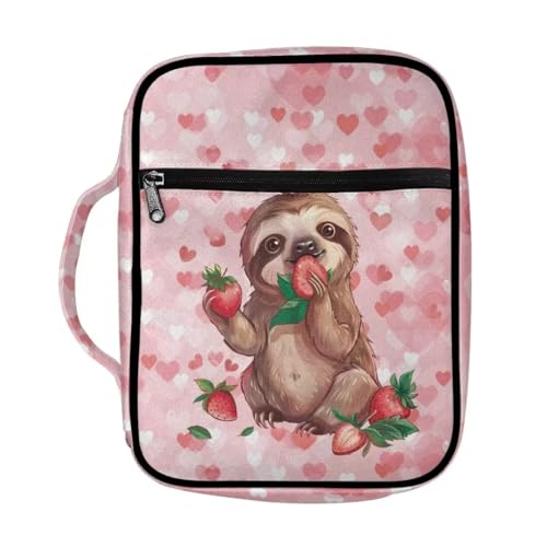 Coldinair Sloth with Strawberry Bible Cover for Women Teens Kid Girls,Carrying Book Case Church Bag Bible Holder with Handle and Zippered Pocket - color: Sloth With Strawberry