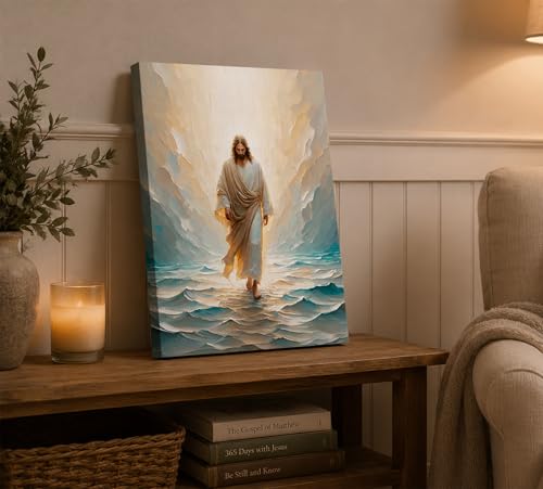 CXKAWM Jesus Wall Art, Walking On Water Canvas Prints, 12"x16" - color: Jesus Walking Wrapped Canvas, size: 12x16in