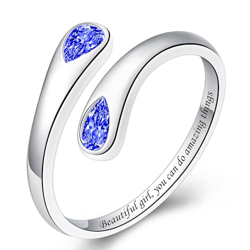 Jinlou Thumb Rings for Women - 925 Sterling Silver Birthstone Open Teardrop Encouragement Adjustable Ring Women Gifts for Teens Mom Birthday Mother's Day St Patricks Day - color: September, style: Beautiful you can do amazing things