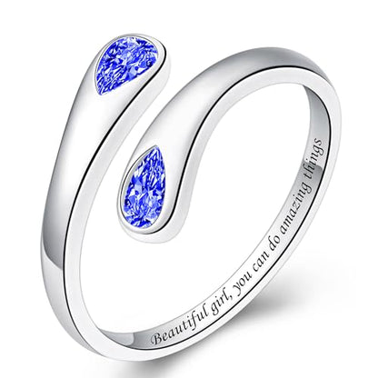 Jinlou Thumb Rings for Women - 925 Sterling Silver Birthstone Open Teardrop Encouragement Adjustable Ring Women Gifts for Teens Mom Birthday Mother's Day St Patricks Day - color: September, style: Beautiful you can do amazing things