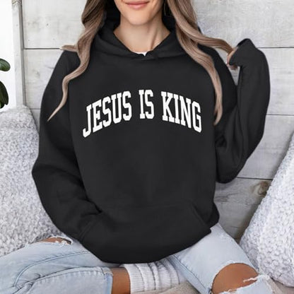 Sulayesh Christian Jesus Loves You Hoodies Women Religious Faith God Jesus Is King Sweatshirts Bible Verse Inspirational Tops - color: Black, size: Medium