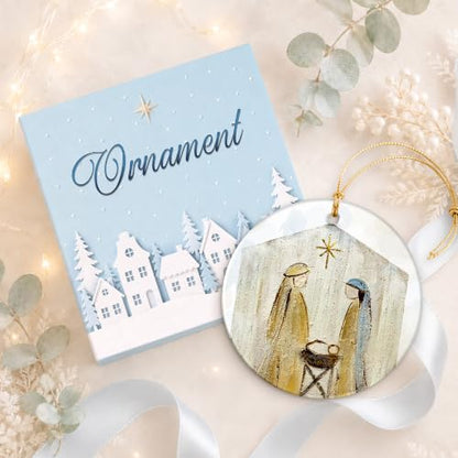 Holy Family Nativity Ornament 2026 - Mary Joseph Baby Jesus Religious Christmas Ceramic Hanging Keepsake - Christian Faith Gift for Mom, Grandma, Daughter, Sister, Wife, Friend - color: The Birth of the Savior