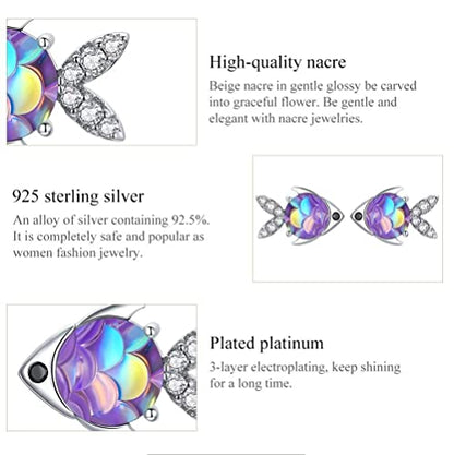 Qings Cute Animal Stud Earrings for Kids - Sterling Silver 925 Dragonfly Earrings Fish Studs for Teen Girls Women Dainty Cubic Zirconia Earrings Gifts