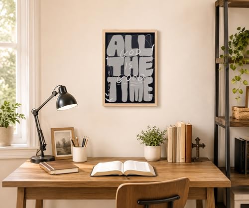 Christian Wall Art Framed, All Time God Is Good Inspirational Religious - color: Typography, size: 12"L x 16"W