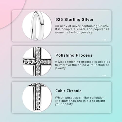 LUXILLA 925 Sterling Silver Charm Golden Family Tree Sparkling Cross Cute Dragon Charms Fits Bracelets Necklace Pendant Bead Jewelry Gift for Women Family Friends - color: Sparkling Cross Charm