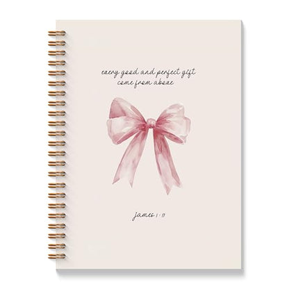 Pink Christian Notebook - Pink Bow Christian Journal, Pink Bible Verse Spiral Notebooks, Coquette Preppy School Supplies Notebooks, Preppy Christian Gifts, Coworker Gifts, 5.5x8.3 Inches - color: Bible Bow