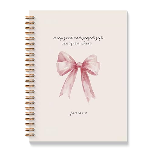 Pink Christian Notebook - Pink Bow Christian Journal, Pink Bible Verse Spiral Notebooks, Coquette Preppy School Supplies Notebooks, Preppy Christian Gifts, Coworker Gifts, 5.5x8.3 Inches - color: Bible Bow