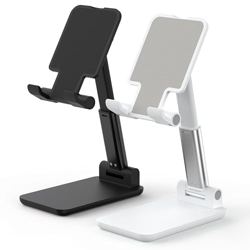 2 Pack Cell Phone Stand for Desk, Adjustable Angle & Height, Foldable Portable Phone Holder with Anti-Slip Silicone Pad, Compatible with iPhone 18/17/16/Smartphones 4–8 Inch, Black&White - color: (2 PCs) Black&White