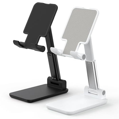 2 Pack Cell Phone Stand for Desk, Adjustable Angle & Height, Foldable Portable Phone Holder with Anti-Slip Silicone Pad, Compatible with iPhone 18/17/16/Smartphones 4–8 Inch, Black&White - color: (2 PCs) Black&White