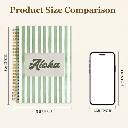 SAFDSGFDB Green Striped Hawaii Aloha Notebook Journal 5.5x8.3, Coastal Beach Spiral Hardcover Journal Notebook for Work Study Office Note Taking, Hawaiian Gifts for Women Men - color: Stripe green