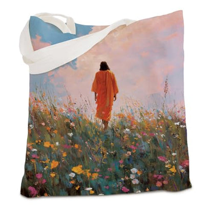 kunlisa Christian Tote Bag for Women, Christian Gifts for Women Faith Canvas Tote Bag - color: Jesus Was Among the Flowers