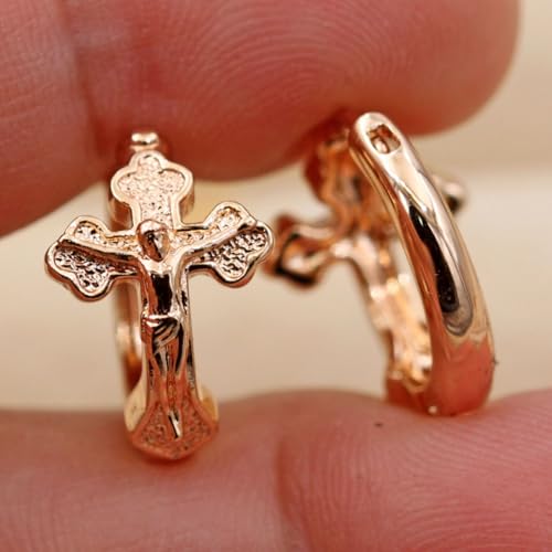 18K Gold Plated, Dangle Earrings for Women, Flower/Heart Drop earrings, Hypoallergenic Cubic Zirconia Earrings, Lightweight, Party, gold earrings, Jewelry for Gifts, Fashion - style: Hoop-Jesus