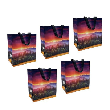 Earthwise Reusable Grocery Bags – Foldable & Water‑Resistant Shopping Bags, Gift Totes, Durable Multi‑Use Eco Bags (5 Pack) - color: Sunset